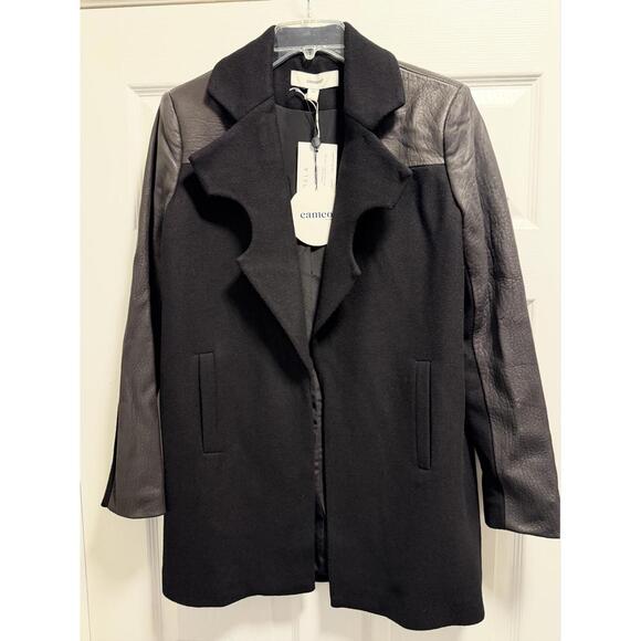 Chic Black Wool Leather Arcade Coat by Cameo – XS NWT 473$